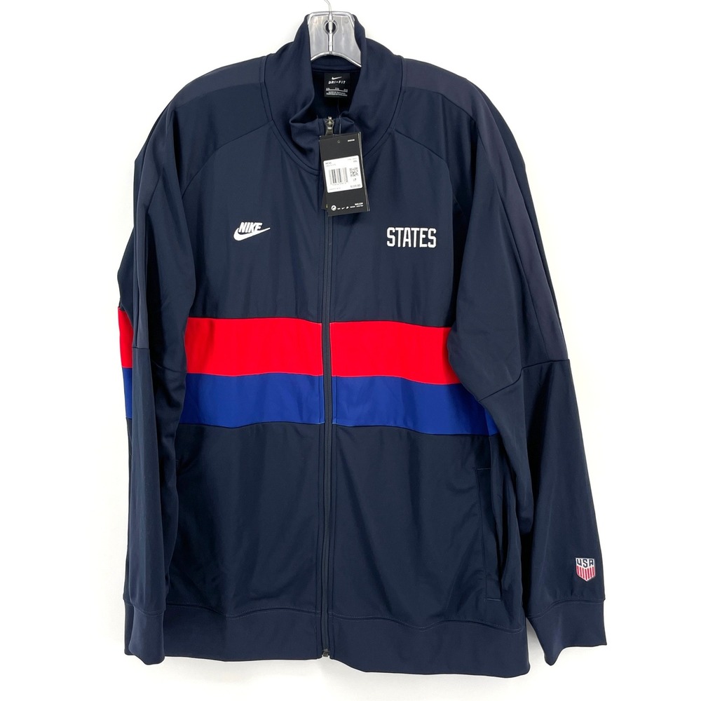 NWT Nike USA Soccer Track Jacket Mens XXL Blue Red‎ Dri-Fit Slim CI8375-475